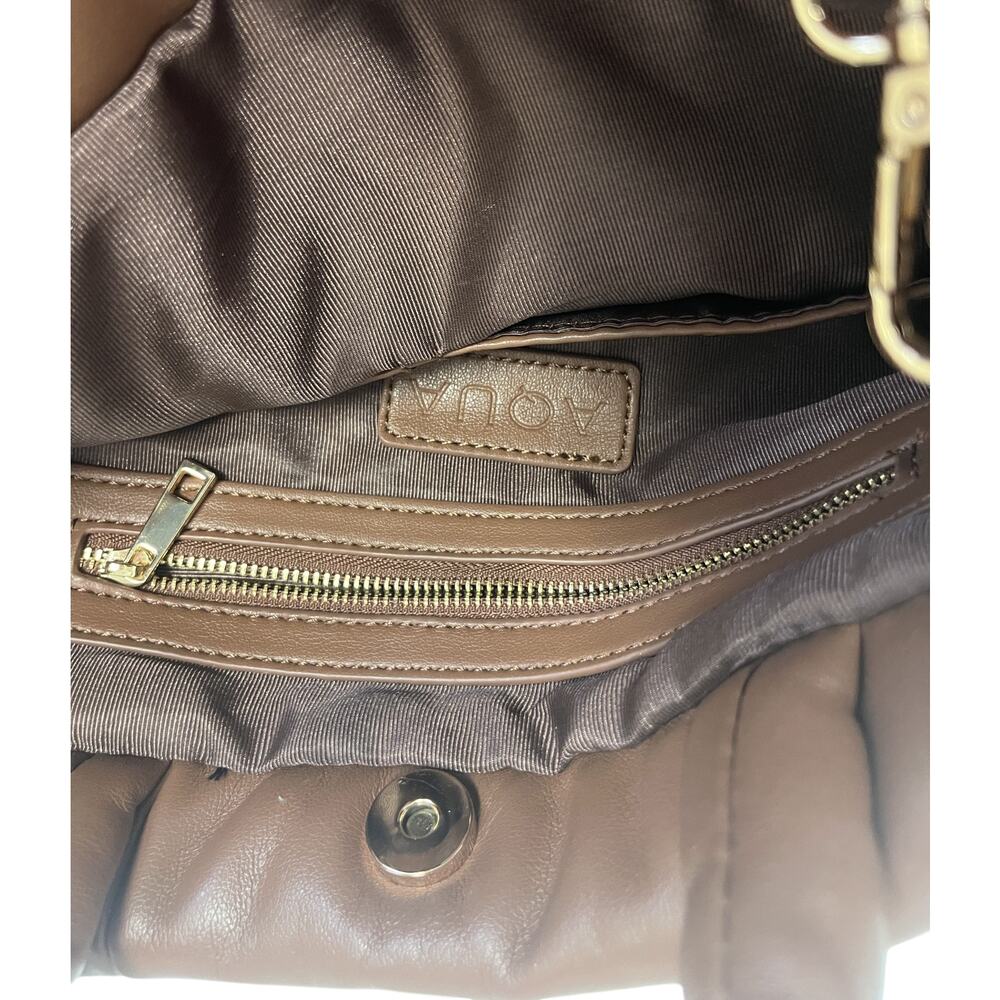 AQUA Brown Faux Leather Polyurethane Puffer Quilted Crossbody Tote Bag - Picture 3 of 4